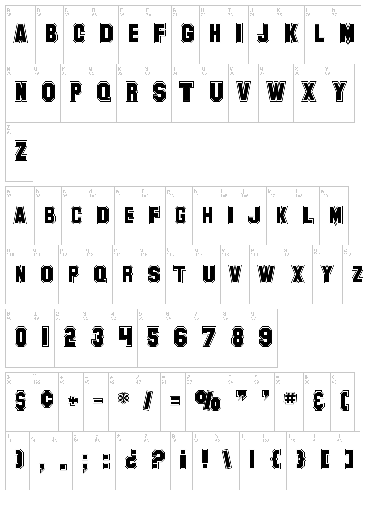 SF Collegiate font map